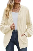ASKSA Damen Kapuzenjacke Sweatshirt mit Reissverschlus Einfarbig Zip Hoodie Oversize Sweatjacke, Aprikose, XXL