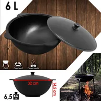 Litina Kazan 6L NAMANGAN Víko Camping Pot Kazan WOK Konvice Camping BBQ Asia