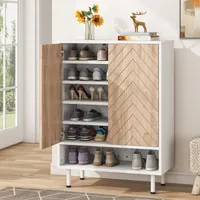 LITTLE TREE Schuhschrank, 18 Paar Rack Organizer Cabinet mit Tür, 6-Tier moderne Lagerung Regale für Eingang Flur Flur Schrank, weiß und braun