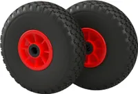2 x PolyurethanRad Ø 260 mm 3.00-4 Nadellager Ersatzrad Bollerwagen Sackkarren PANNENSICHER, schwarz/rot