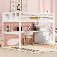 MODFU  Kinderbett 140 x 200cm Hochbett mit Treppe, Stauraumschubladen und Schreibtisch, Weiß(ohne Matratze)
