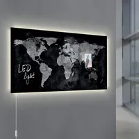 SIGEL GL409 Skleněná magnetická tabule / magnetická tabule Artverum, s LED osvětlením, 46x91 cm, design mapy světa