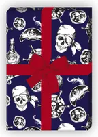 Cooles Piraten Geschenkpapier Set, Dekorpapier mit Totenkopf und Co, blau - G8646, 32 x 48cm
