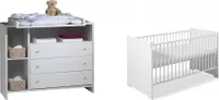 Schardt 2-teiliges Set Eco Stripe bestehend aus Kombi-Kinderbett 70x140 cm (inkl. Umbauseiten) und Wickelkommode