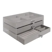 Intirilife Schmuckkästchen mit 3 Schubladen in Grau - 23.5 x 15 x 10.5 cm - Schmuckschatulle für Ringe Armbänder Ohrringe Ketten Aufbewahrungsbox Organizer Schmuckbeutel