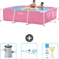 Intex-Schwimmbecken mit rechteckigem Rahmen – 220 x 150 x 60 cm – Rosa – im Lieferumfang enthalten Filterpumpe für Schwimmbad - Reinigungskit - Teststreifen