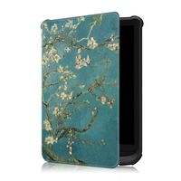 Case2go - Hülle kompatibel mit PocketBook Touch HD 3 - Kunstleder klapphülle - Mit AutoWake-Funktion - Weiße Blüte