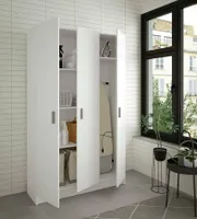 Mehrzweckschrank Dain, Beistellschrank mit 3 TÃ1/4ren, Kleiderschrank mit Schuhregal, Besenkammer, 109x37h180 cm, Weiß