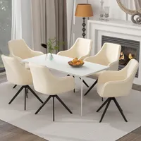Flieks Esszimmerstühle Küchenstuhl 6er Set, Polsterstuhl 360° Drehbar, Drehstuhl Wohnzimmerstuhl Schminkstuhl Arbeitsstuhl, Samt, Beige
