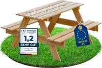 ITA Kindersitzgarnitur aus Holz Natur - Kinder Picknicktisch mit 2 Bänken - Kinder Sitzgruppe für Indoor & Outdoor - Qualität direkt vom Hersteller -  EU