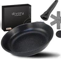 DIVORY große Pfanne 28cm I Abnehmbarer Griff, Induktion, beschichtet, Aluminium – Bratpfanne groß + Pfannenschoner - Induktionspfanne