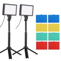 2 Packungen 15W LED-Videoleuchten-Set Desktop-Fotografie-Fuelllicht Zweifarbige Temperatur einstellbare Helligkeit CRI95 USB-Netzteil mit ausziehbarem Stativ Farbfilter fuer Vlog-Videoaufnahmen Videokonferenzen Live-Stream Make-up Selfie Produktfotografie