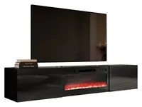 Mirjan24 TV-Lowboard Slide 200 mit Elektrischem Kamin, Stilvoll TV Schrank, TV Tisch, LED-Flamme (Farbe: Schwarz Matt / Schwarz Hochglanz, mit Kamin Schwarz)