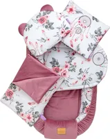 JUKKI® Baby Nestchen ✨ 5tlg SAMT SET für Neugeborene [Summer Dream + Rosa Velvet] 2seitig 100x55cm Babynest + Matratze + Decke + 2xKissen