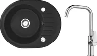 Rund Granitspüle Küchenspüle schwarz 60x47 Einbauspüle Oval+ Armatur, Zubehör