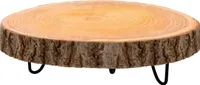 Mini Beistelltisch Baumscheibe mit Metall Gestell - 25 cm - kleiner Blumenhocker aus Holz - Pflanzen Ständer Blumen Hocker Deko Teller