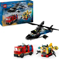 LEGO City Kombinationsset mit Hubschrauber, Löschauto und U-Boot und 3 Minifiguren - Baubare Spielzeug Fahrzeuge für Jungen und Mädchen ab 7 Jahren - Geschenk zum Geburtstag & für die Feiertage 60462