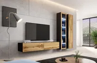 Wohnwand Wohnzimmer - Set Schrankwand VIGO 3G schwarz / eiche wotan 3tlg mit hängendem TV-Schrank und hängenden Vitrinen 260cm breit