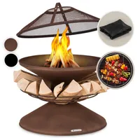 Blumfeldt Feuerschale, Wetterfeste Feuerschale mit Grillrost & Funkenschutz, Stahl-Feuerschalen Klein, Feuerstelle mit Grill für Terrasse & Garten, Feuerstelle mit Grillring & Standfuß, 55cm Hoch