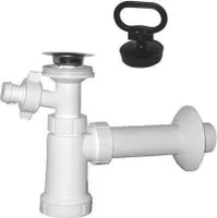 Waschtisch-Siphon,Edelstahl, 5/4'Abfluss 40mm mit Abzweig, Stopfen, Kunstsfoff