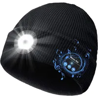 Bluetooth Beanie Mütze, 5 LED Winter Warme Strickmütze mit Licht, Mütze mit Bluetooth Kopfhörer, Wintermütze, Schwarz