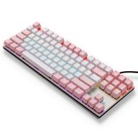 iBlancod K87 mechanische Tastatur mit 87 Tasten, zweifarbige spritzgegossene Tastenkappen | 20 Lichteffekte | Volltastenkonfliktfrei | Blauer Schalter, Rosa & Weiß