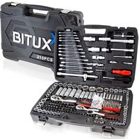 Bituxx Steckschlüssel- und Bitsatz mit Ratschen und Maulschlüsseln 215tlg, schwarz, MS-15901