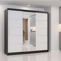 Schwebetürenschrank Kleiderschrank Schrank 233 cm Schwarz/Weiß mit Spiegel  - Astra