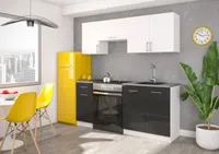Roe Furniture | Küchenzeile - 180 cm - Schwarz Glanz und Weiß - Einbauküche, Küchenblock, Singleküche, Singleküchenblock, Küchen - Tischplatte Weiß