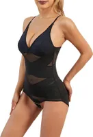 ASKSA Dámské tvarovací oblečení na břicho Body Shaper Top V-Neck Tanga Bodysuit Figure Shaping Bodysuit (Black,XL)