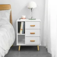 SoBuy FBT95-W Stolik nocny z 3 szufladami i 2 otwartymi przegrodami Stolik pod sofę Stolik boczny Stolik pod telefon WHT ok.: 48x60x40cm