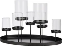 HI Kerzenhalter Metall 34,5x20x23cm mit Glas für 7 Kerzen schwarz