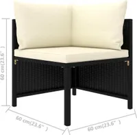 vidaXL Zahradní pohovka pro 3 osoby s polštáři Black Poly Rattan