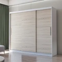 Schwebetürenschrank Kleiderschrank Schrank 250cm Weiß/Sonoma Eiche ohne Spiegel mit  LED-Beleuchtung Alba