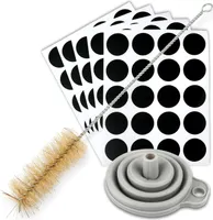 Schramm® Zubehör für Gewürzgläser Reinigungsset Bürste Trichter zum Befüllen inkl. 100 Etiketten ø 3cm
