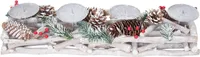 Adventsgesteck länglich, Weihnachtsdeko Adventskranz, Holz 11x15x50cm weiß-grau  ohne Kerzen
