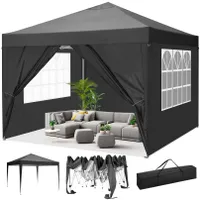 Pawilon 3x3m wodoodporny, rozkładany namiot ogrodowy pop up z 4 ścianami bocznymi, ochrona UV 50+, w zestawie torba, czarny