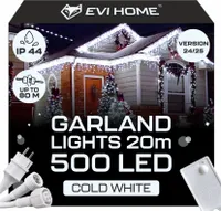 Lampki zewnętrzne 500 LED sople 23m girlanda świąteczna kurtyna świetlna IP 44, barwa zimna