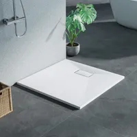 Heilmetz Duschwanne 80x80cm Duschtasse Steinoptik Rutschfeste Extraflach Langlebigem SMC Weiß Quadratisch Brausetasse