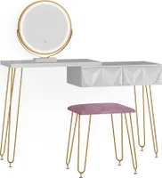 Vicco toaletný stolík Bella, 120 cm s LED osvetlením a taburetom, biely