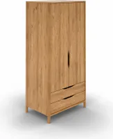 Kleiderschrank Swig 2-türig aus Wildeiche massiv geölt 95x188 mit 2 Schubladen