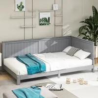MODFU Schlafsofa Tagesbett 90x200cm mit Lattenrost, Holzbett Daybett Kinderbett Jugendbett, Grau(Ohne Matratze)