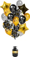 Zestaw sylwestrowy Happy New Year z butlą z helem, balonami i wstążką