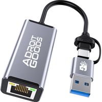 AdroitGoods USB-C / USB-A zu Lan Netzwerk Ethernet Adapter - 10/100/1000 Mbps - Internet - Grau