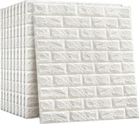 10pcs 3D Wandaufkleber, Wandpaneele, 35cm*38.5cm*5mm, Wasserdicht,mit dreidimensionalem Ziegelsteinmuster und selbstklebendem Muster,Weiß