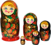 Matroschka Babuschka Matrjoschka Holzfiguren handbemalt Set 5 Puppen Glascha