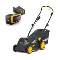 Mowox® EM 3440 PX-Li Akku-Rasenmäher mit Akku und Ladegerät für Rasenflächen bis 200m², Schnittbreite 34 cm, Edge Cutting (kantennahes Mähen), 35 L Fangsack mit Füllstandsanzeige, zentrale Höhenverstellung, XL-Räder,