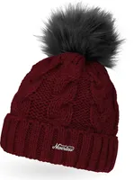 Damen Strick-Mütze gefüttert Fell-Bommel Kunstfell Winter-Mütze Bommelmütze Neverless® bordeaux unisize
