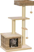 PawHut Rattan Katzenbaum Kratzbaum Kätzchen Möbel mit Katzenhöhle Ballspielzeug Sisal weiche Plüsch PE Höhe 108 cm Braun+Beige