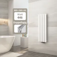 EMKE Heizkörper Design Doppellagig Paneelheizkörper 900x300mm Weiß Badheizkörper 446 Watt Mittelanschluss Flachheizkörper